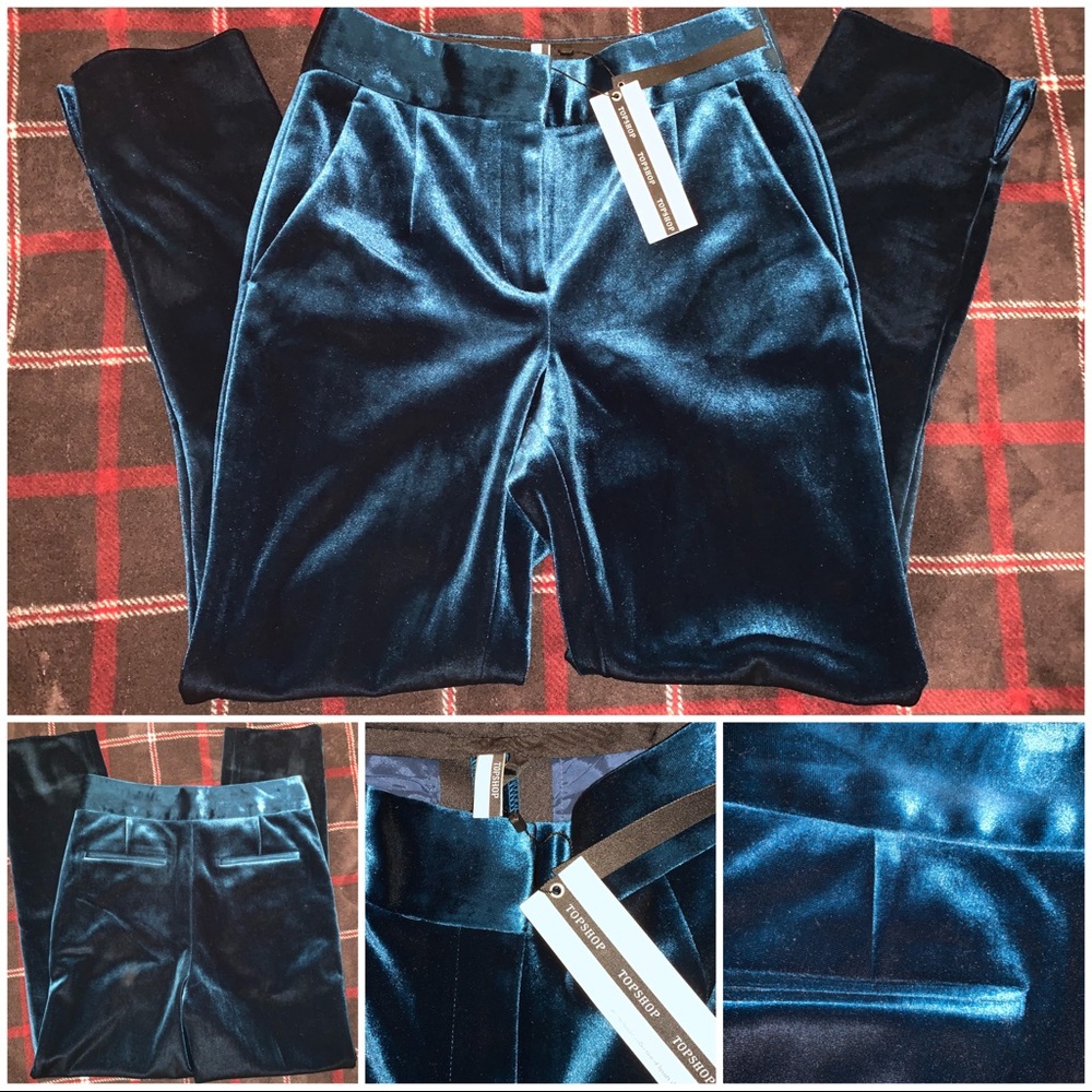 TOPSHOP Aqua Velvet Columnist Pants